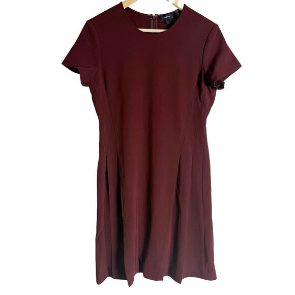 Theory Admiral Crepe Burgundy Short Sleeve Preppy A-Line Mini Dress Size 8 - Picture 2 of 10